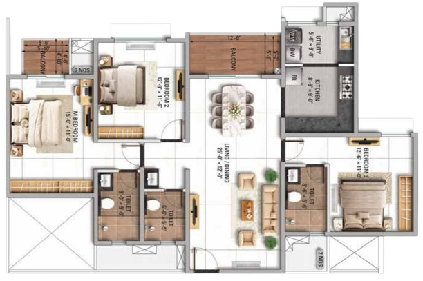 3 BHK Floor Plan