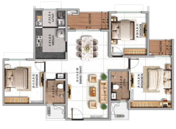 2 BHK Floor Plan